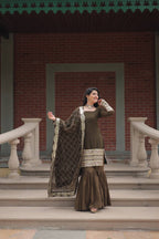 Premium Faux Georgette Sharara Suit With Embroidered Dupatta