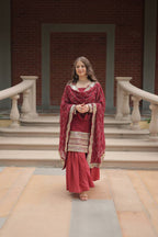 Premium Faux Georgette Sharara Suit With Embroidered Dupatta
