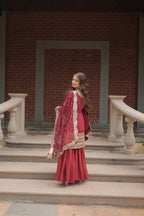 Premium Faux Georgette Sharara Suit With Embroidered Dupatta