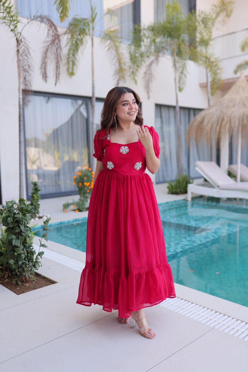 Premium Designer Fendi Silk Embroidered Party Wear Gown