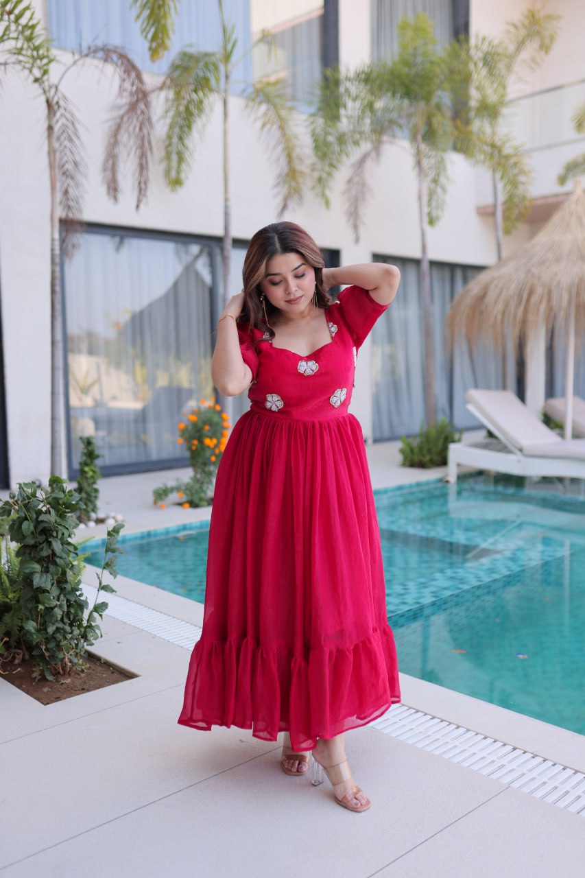 Premium Designer Fendi Silk Embroidered Party Wear Gown