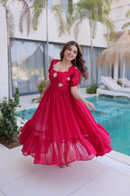 Premium Designer Fendi Silk Embroidered Party Wear Gown