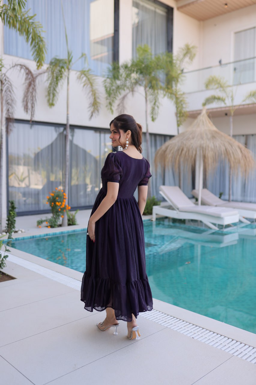 Premium Designer Fendi Silk Embroidered Party Wear Gown