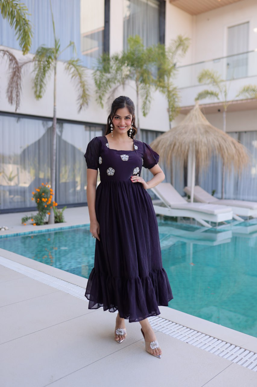 Premium Designer Fendi Silk Embroidered Party Wear Gown