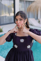 Premium Designer Fendi Silk Embroidered Party Wear Gown