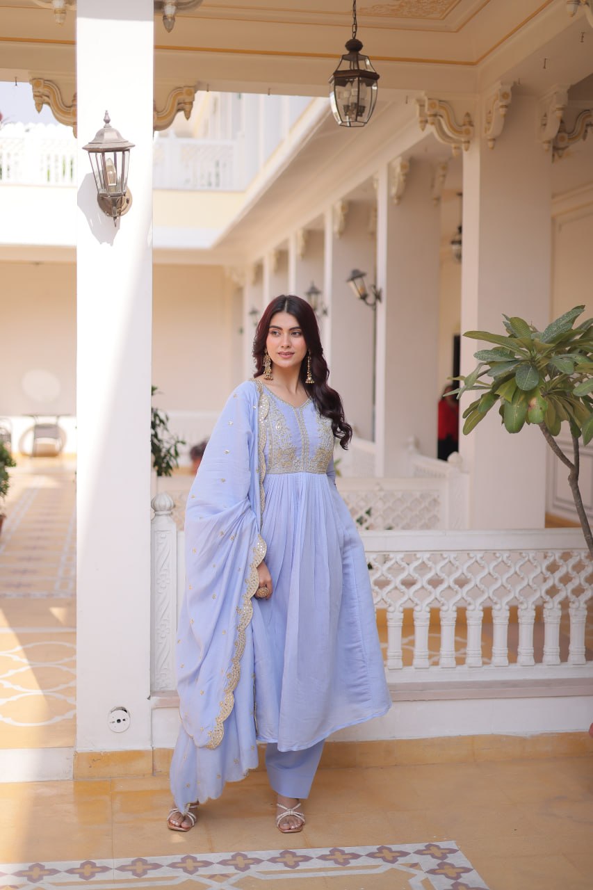 Premium Embroidered Gown Pant Set with Dupatta for Women