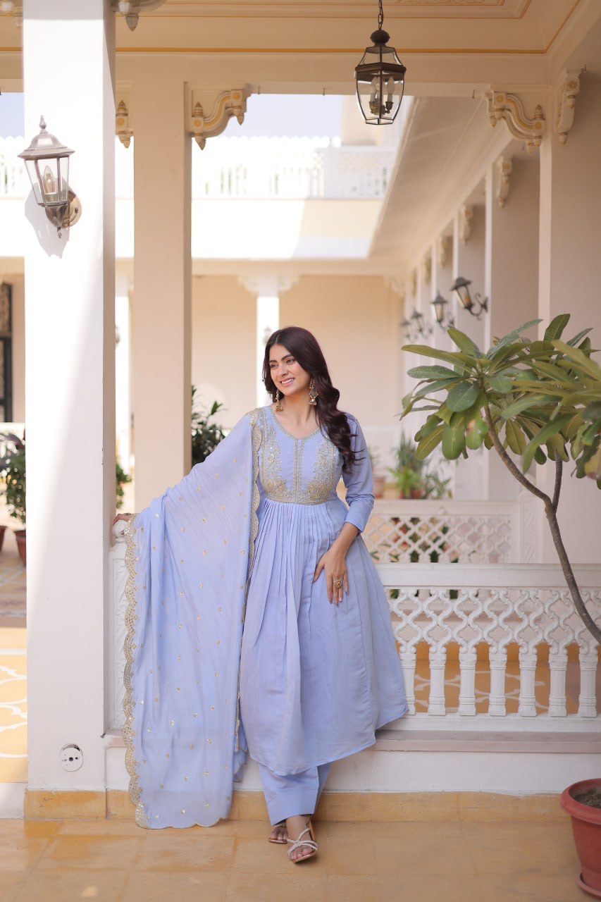 Premium Embroidered Gown Pant Set with Dupatta for Women