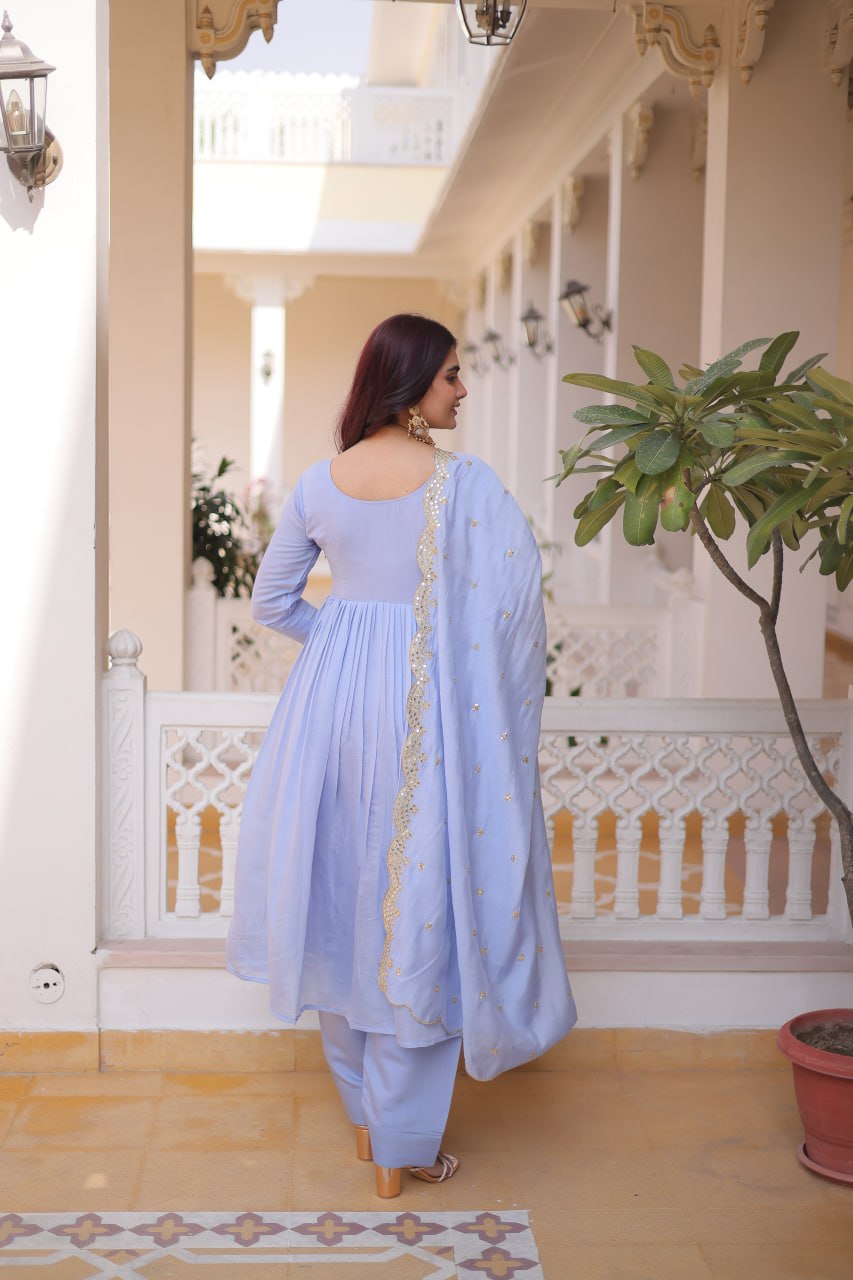 Premium Embroidered Gown Pant Set with Dupatta for Women