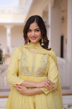 Premium Embroidered Gown Pant Set with Dupatta for Women