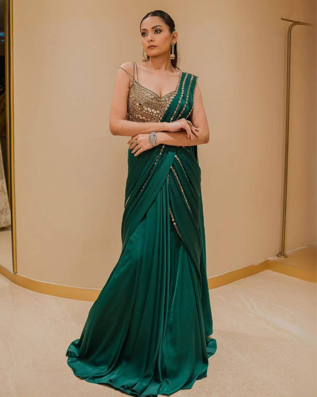 Ready to Wear Mirror Work Wedding Saree