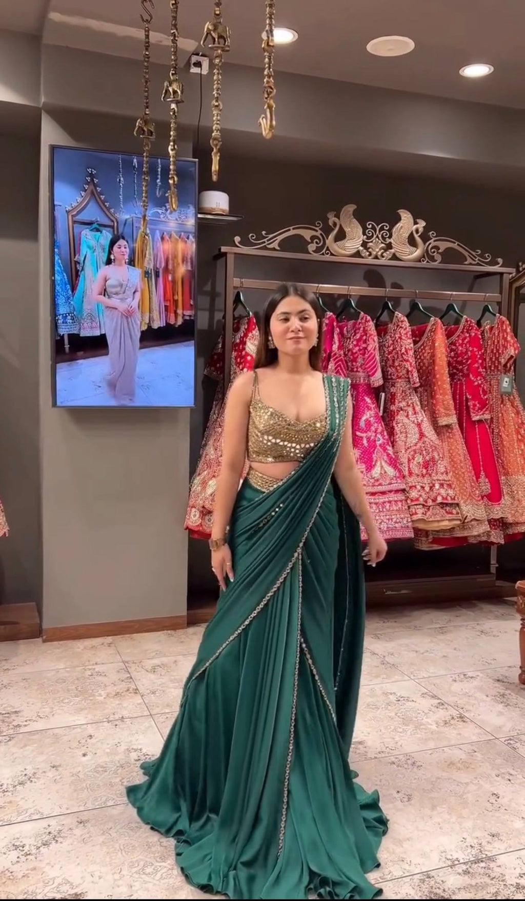 Ready to Wear Mirror Work Wedding Saree