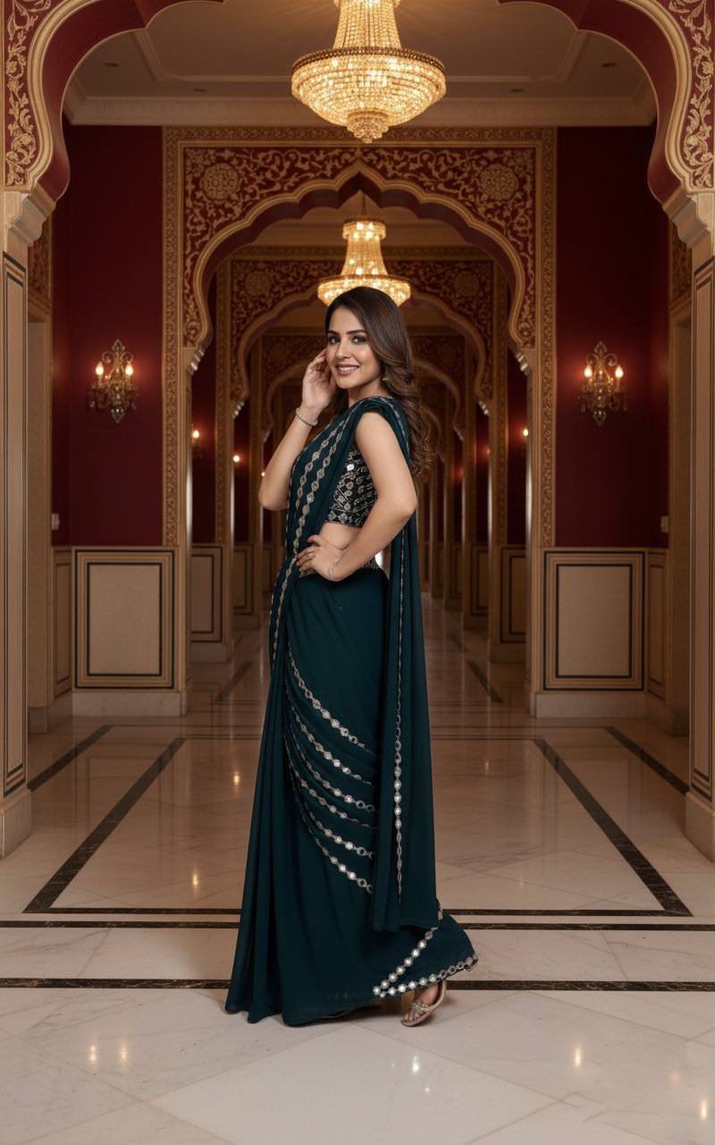 Ready to Wear Mirror Work Wedding Saree