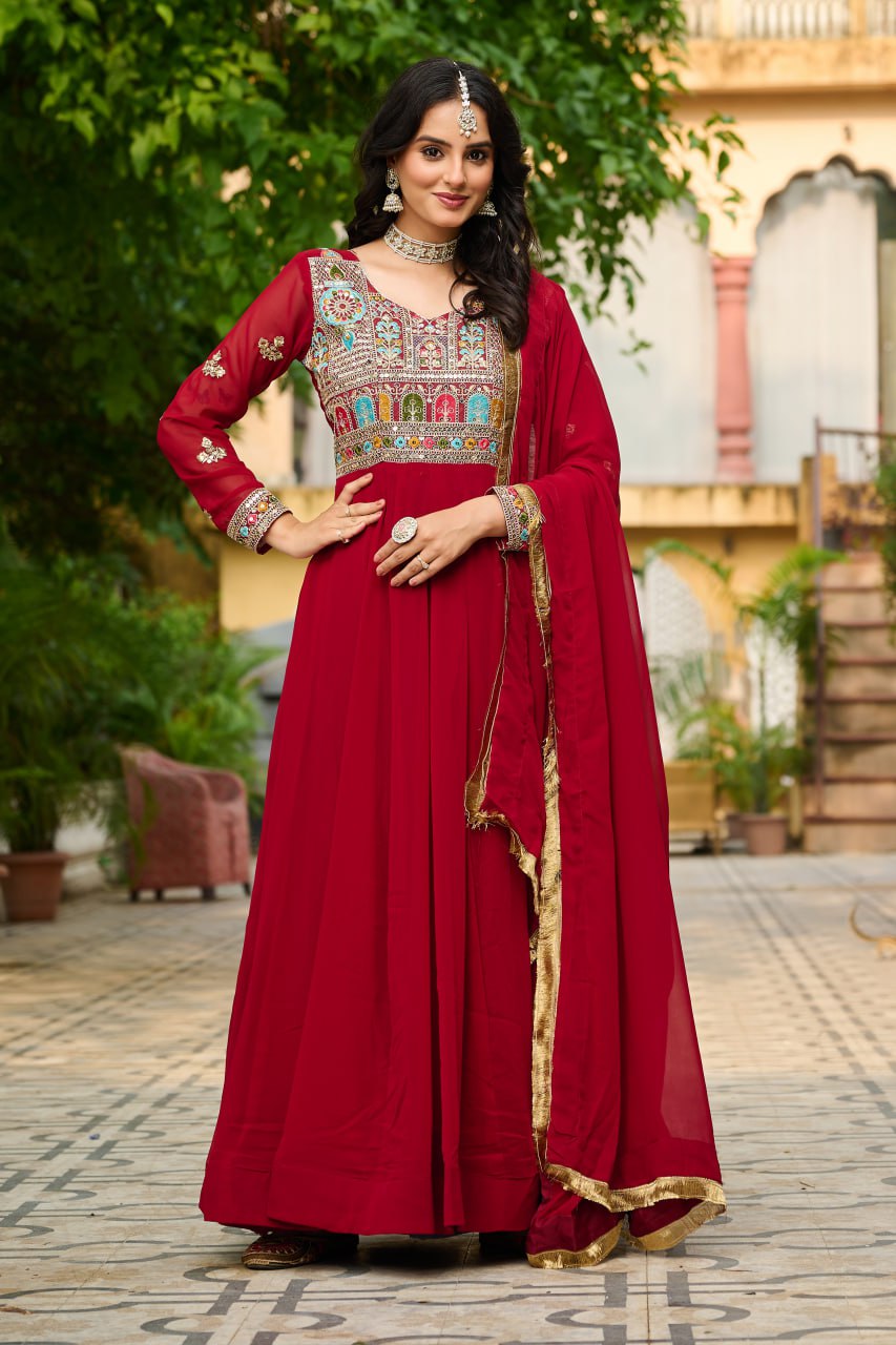 Premium Designer Embroidered Gown with Dupatta