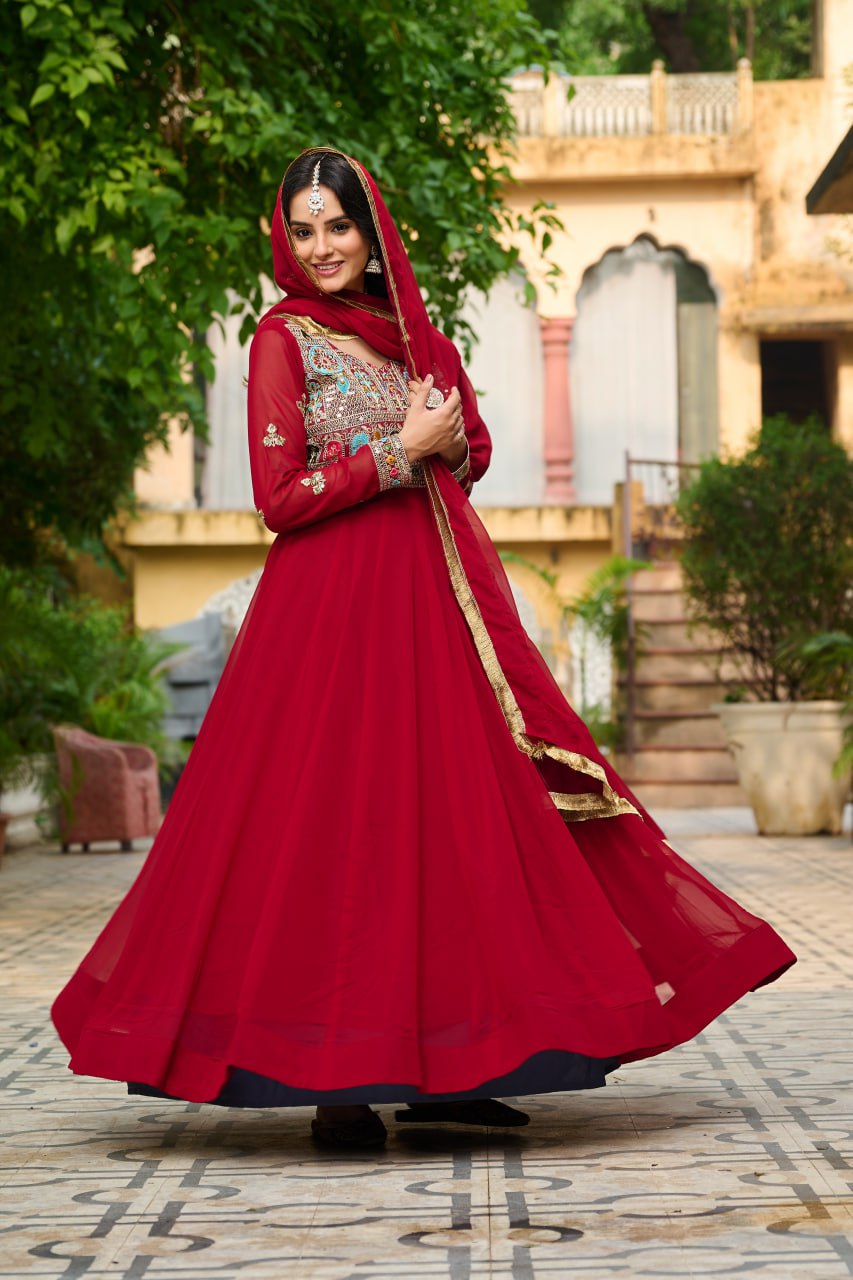 Premium Designer Embroidered Gown with Dupatta