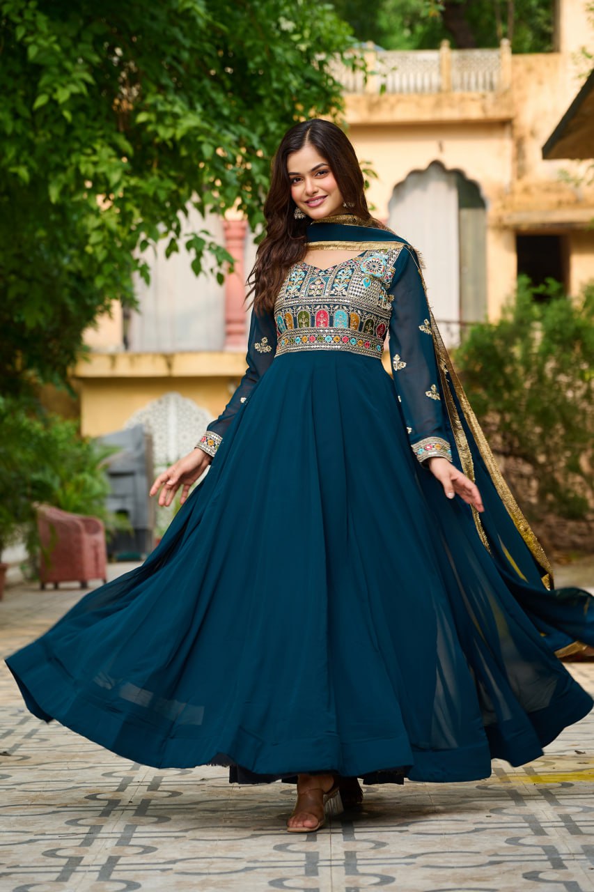 Premium Designer Embroidered Gown with Dupatta