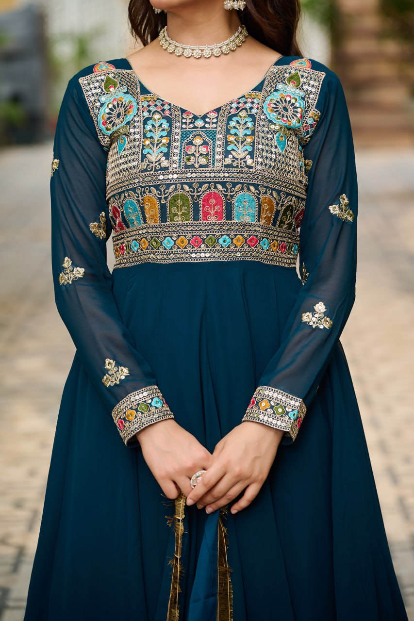 Premium Designer Embroidered Gown with Dupatta