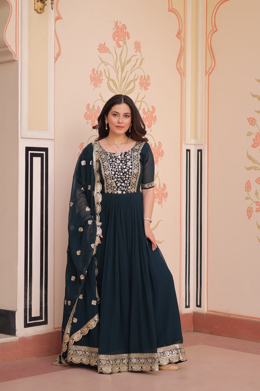 Premium Embroidered Gown with Dupatta Set | Engagement Outfit