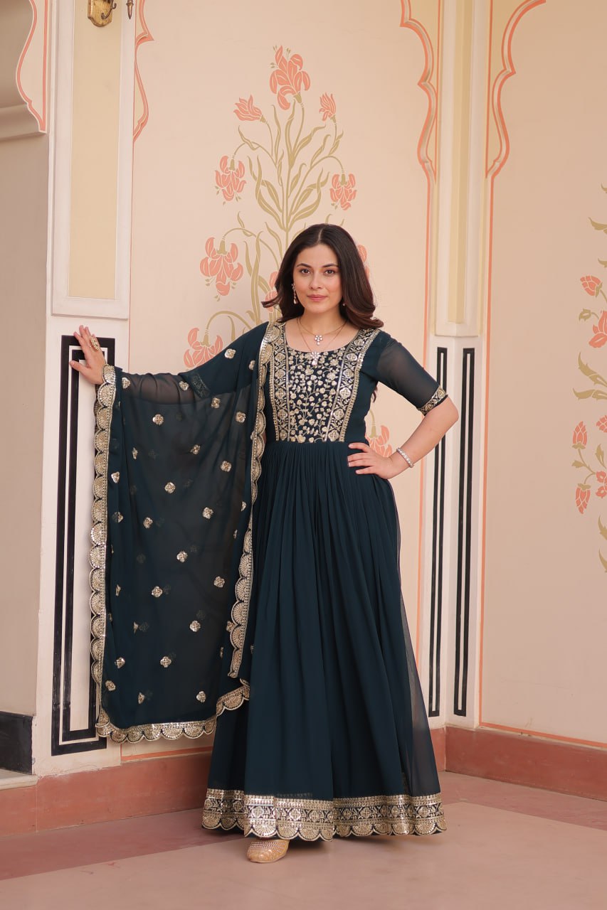 Premium Embroidered Gown with Dupatta Set | Engagement Outfit