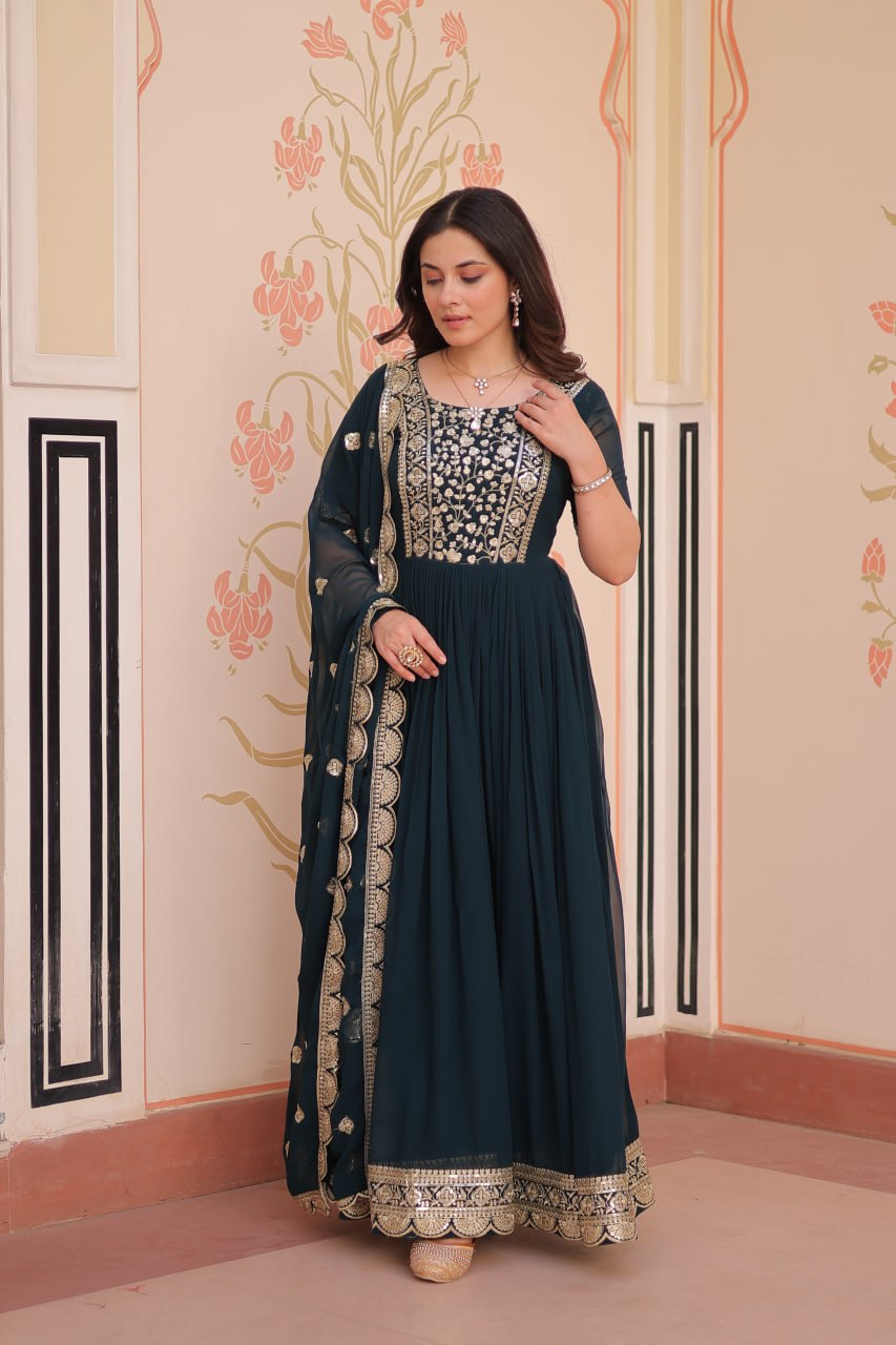 Premium Embroidered Gown with Dupatta Set | Engagement Outfit
