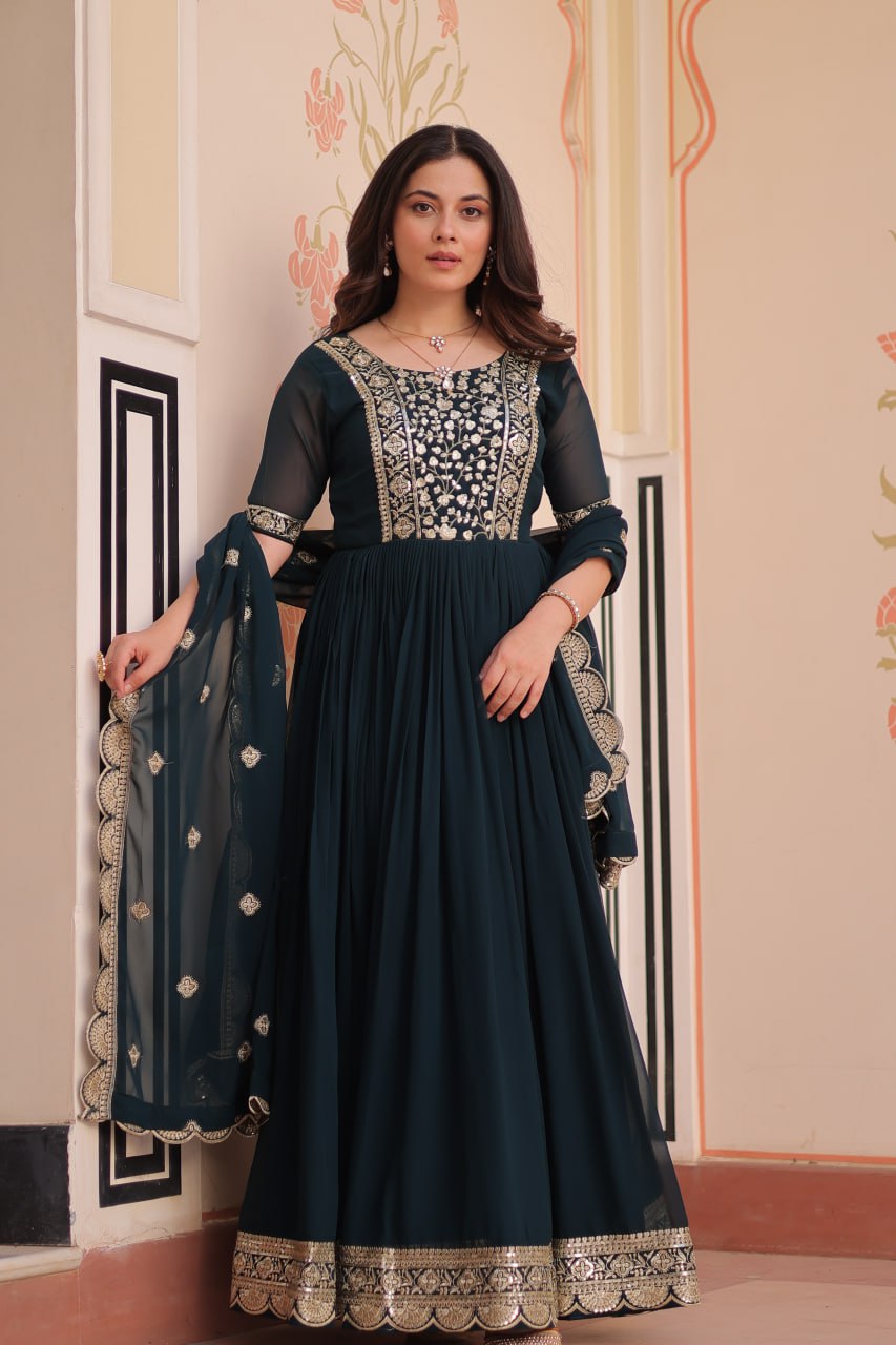 Premium Embroidered Gown with Dupatta Set | Engagement Outfit