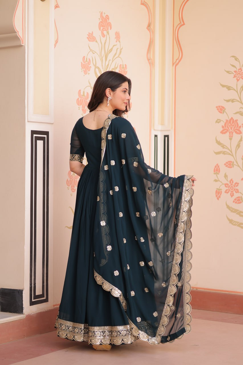 Premium Embroidered Gown with Dupatta Set | Engagement Outfit