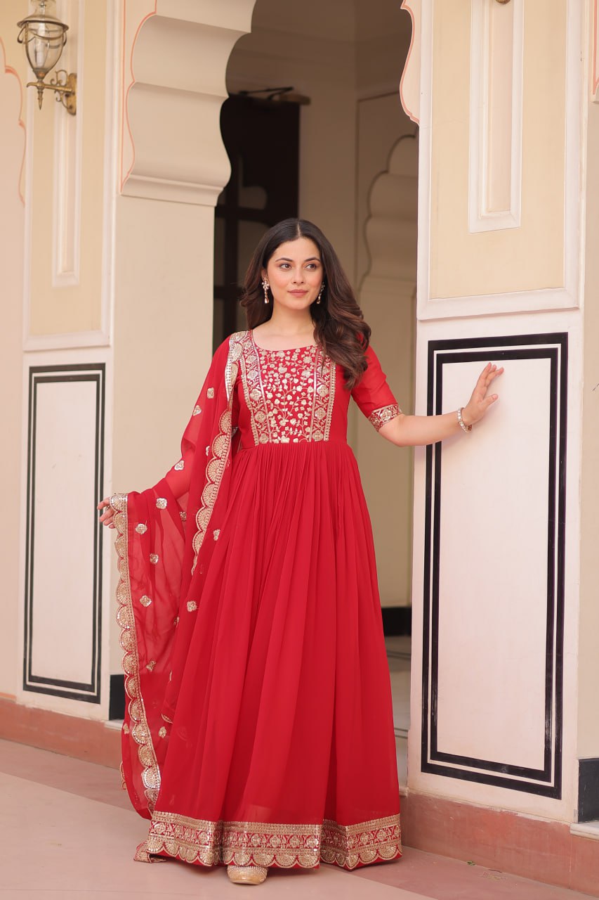 Premium Embroidered Gown with Dupatta Set | Engagement Outfit