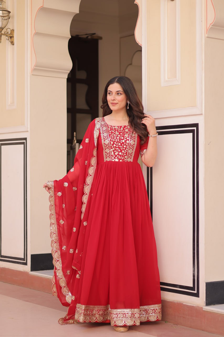 Premium Embroidered Gown with Dupatta Set | Engagement Outfit