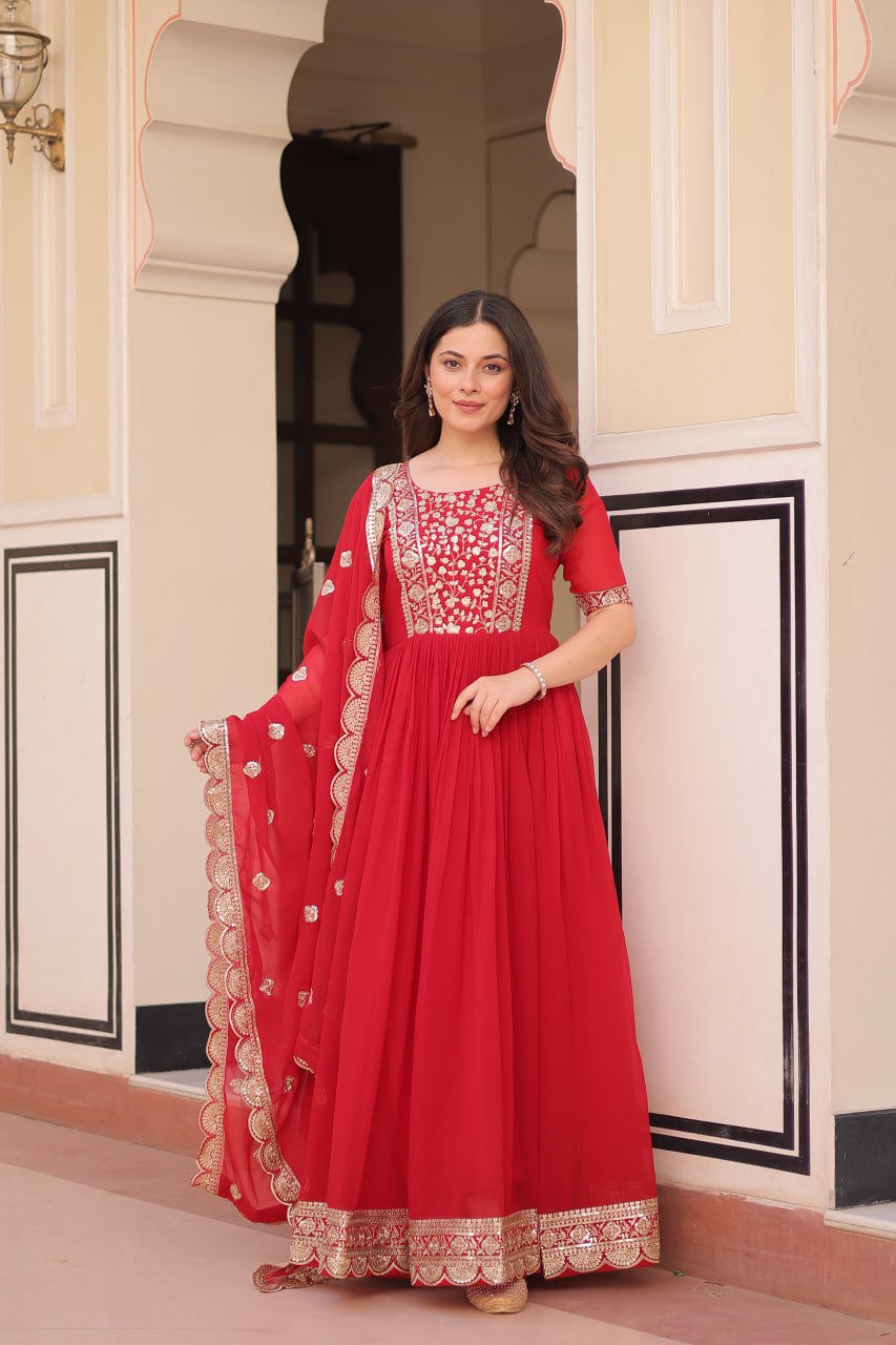 Premium Embroidered Gown with Dupatta Set | Engagement Outfit