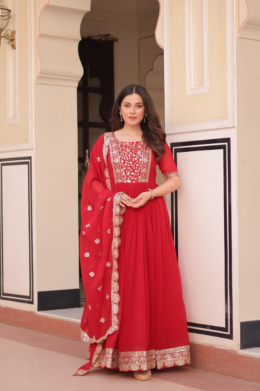 Premium Embroidered Gown with Dupatta Set | Engagement Outfit