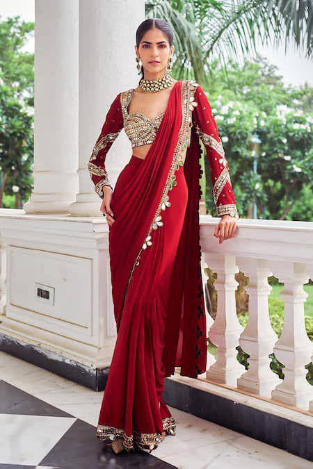 Premium Bridal Ready-to-Wear Mirror Work Saree