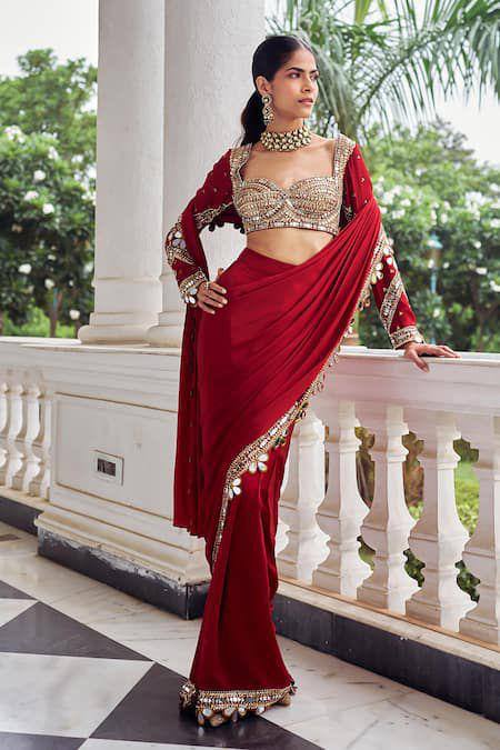 Premium Bridal Ready-to-Wear Mirror Work Saree