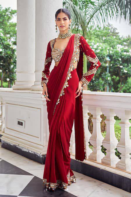 Premium Bridal Ready-to-Wear Mirror Work Saree