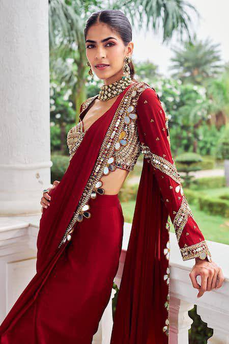 Premium Bridal Ready-to-Wear Mirror Work Saree