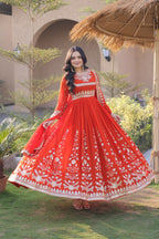 Ethnic Wear Georgette Zari & Sequins Embroidered Gown with Dupatta