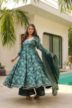 Digital Print Anarkali Suit Set with Embroidery Lace Dupatta