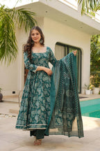 Digital Print Anarkali Suit Set with Embroidery Lace Dupatta