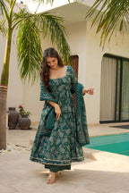 Digital Print Anarkali Suit Set with Embroidery Lace Dupatta