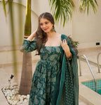 Digital Print Anarkali Suit Set with Embroidery Lace Dupatta