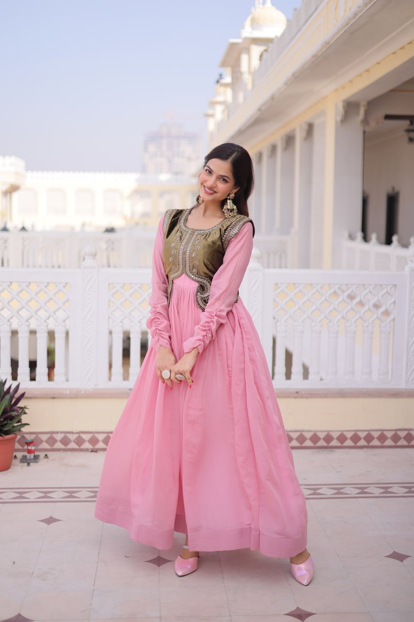 Premium Gown with Embroidered Ice Velvet Koti | Traditional Outfit