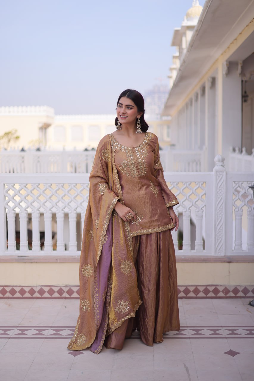 Premium Designer Fendi Crush Sharara Suit Set with Dupatta