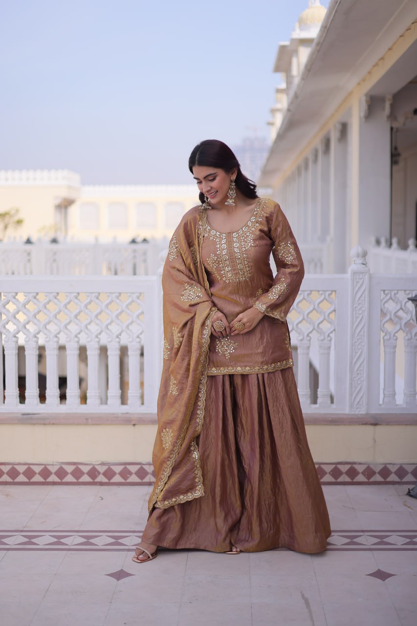 Premium Designer Fendi Crush Sharara Suit Set with Dupatta