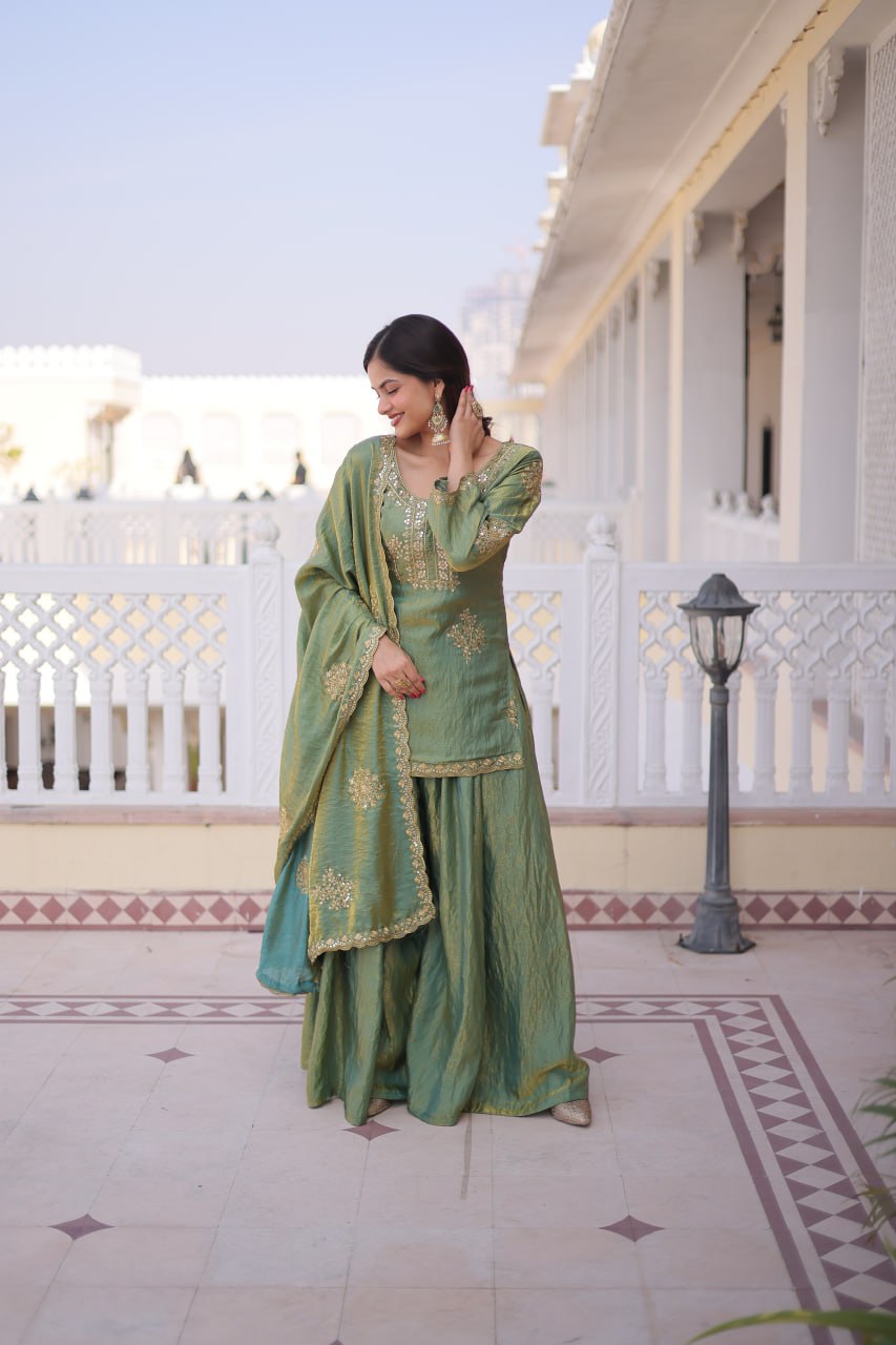 Premium Designer Fendi Crush Sharara Suit Set with Dupatta