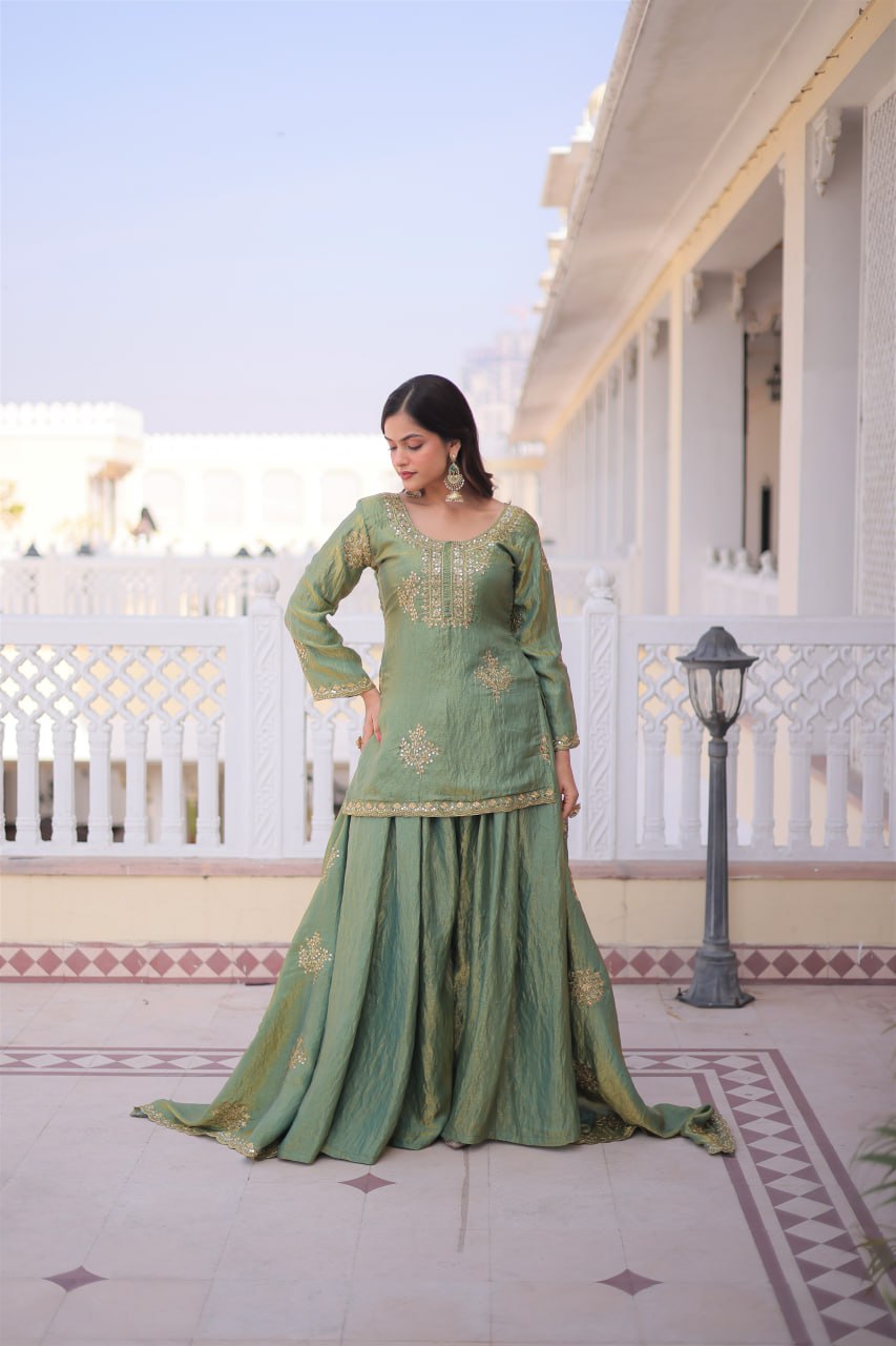 Premium Designer Fendi Crush Sharara Suit Set with Dupatta