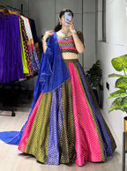 Multicolor Soft Silk Navratri Lehenga Choli with Leriya Print Dupatta