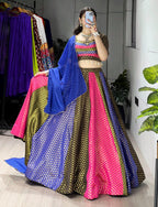 Multicolor Soft Silk Navratri Lehenga Choli with Leriya Print Dupatta