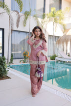 Premium Mirror Work Top Pant Set with Designer Batwa