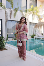 Premium Mirror Work Top Pant Set with Designer Batwa