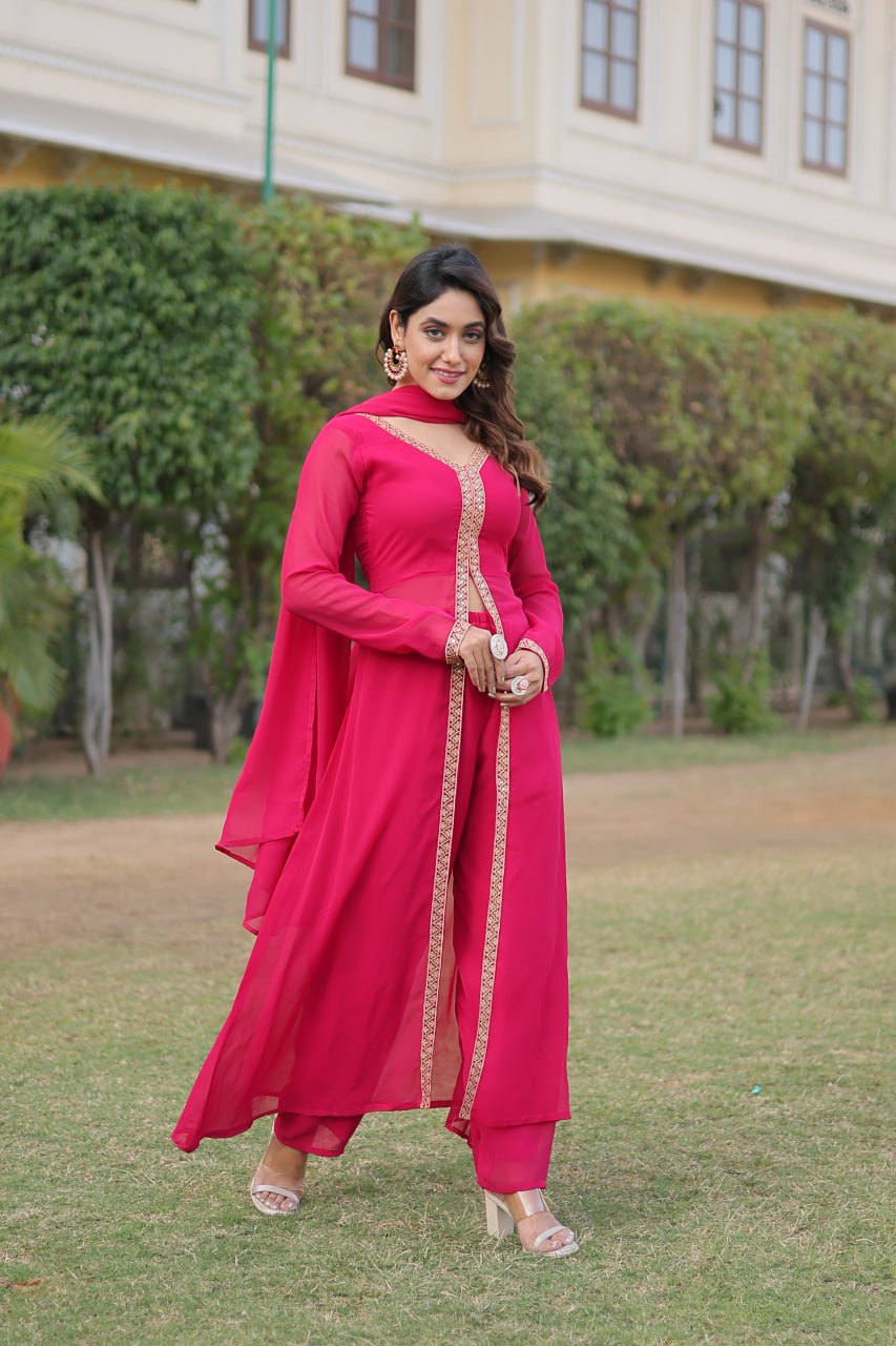 Premium Embroidered Kurti Pant & Dupatta Set