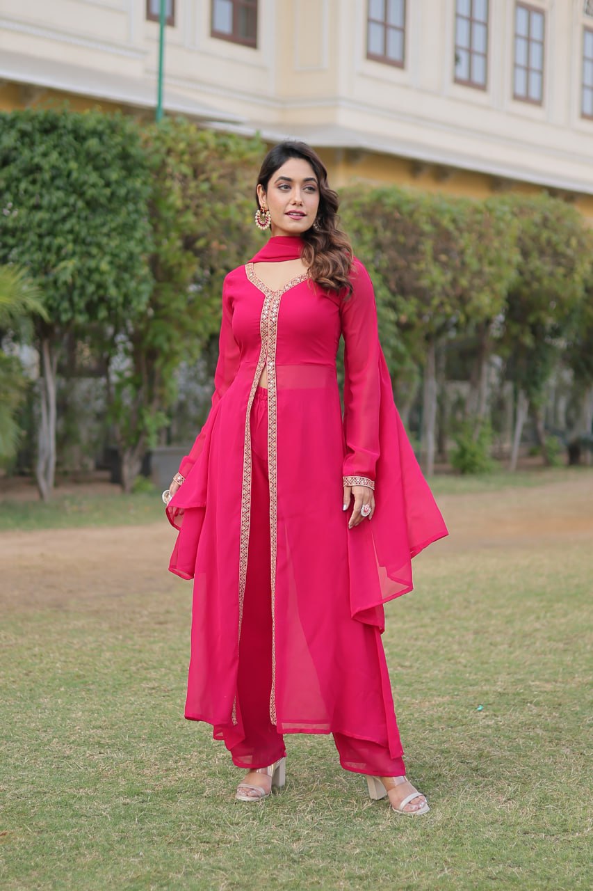 Premium Embroidered Kurti Pant & Dupatta Set