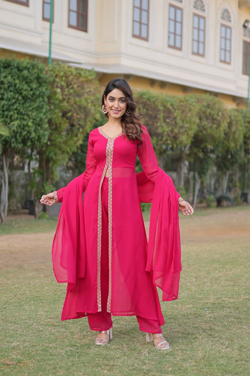 Premium Embroidered Kurti Pant & Dupatta Set